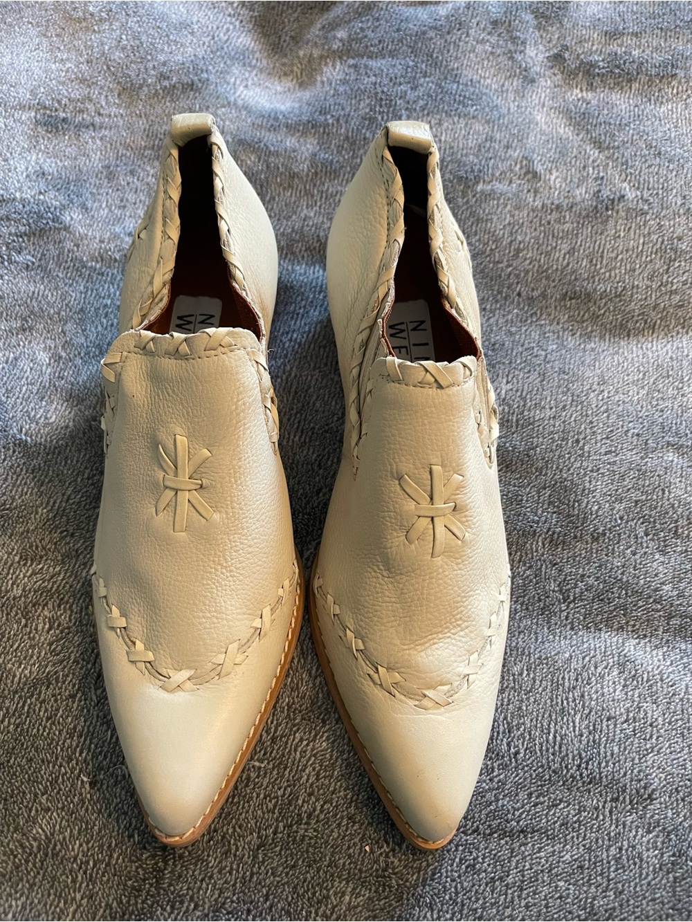 Women's Nine West Cream Leather Pointed Toe Booties
